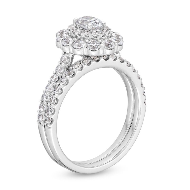 Main Image 3 of 1-3/4 CT. T.W. Oval Diamond Double Frame Bridal Set in 14K White Gold