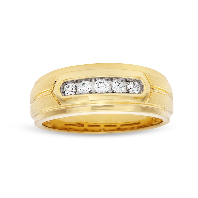 Main Image 1 of 1/4 CT. T.W. Diamond Five Stone Step Edge Anniversary Band in 10K Gold