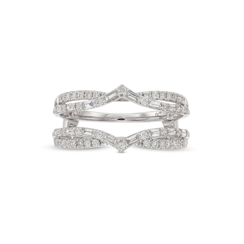 Main Image 4 of 1/2 CT. T.W. Baguette and Round Diamond Alternating Chevron Solitaire Enhancer in 14K White Gold