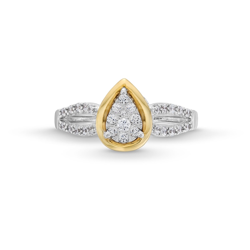 Main Image 3 of 1/3 CT. T.W. Pear-Shaped Multi-Diamond Split Shank Engagement Ring in 10K Two-Tone Gold