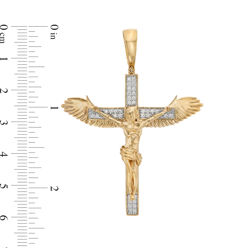 Main Image 2 of 1/4 CT. T.W. Diamond Crucifix with Wings Necklace Charm in 10K Gold