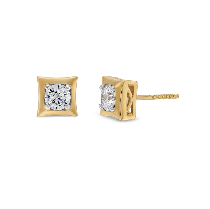 Main Image 1 of 1/2 CT. T.W. Diamond Solitaire Concave Square Frame Stud Earrings in 10K Gold