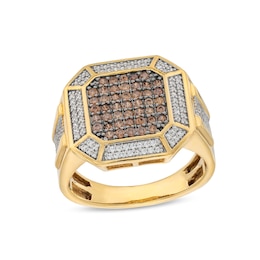 3/4 CT. T.W. Brown and White Multi-Diamond Octagon Frame Ring in 10K Gold