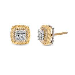 1/2 CT. T.W. Multi-Diamond Ribbed Cushion Frame Stud Earrings in 10K Gold