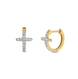 1/4 CT. T.W. Diamond Cross Hoop Earrings in 10K Gold