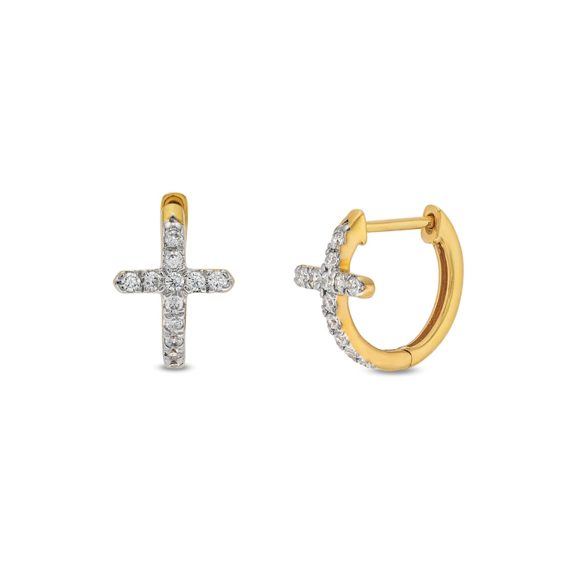 Main Image 1 of 1/4 CT. T.W. Diamond Cross Hoop Earrings in 10K Gold