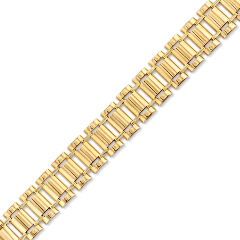 Main Image 1 of Men’s Hollow Railroad Link Bracelet in 10K Gold - 9”