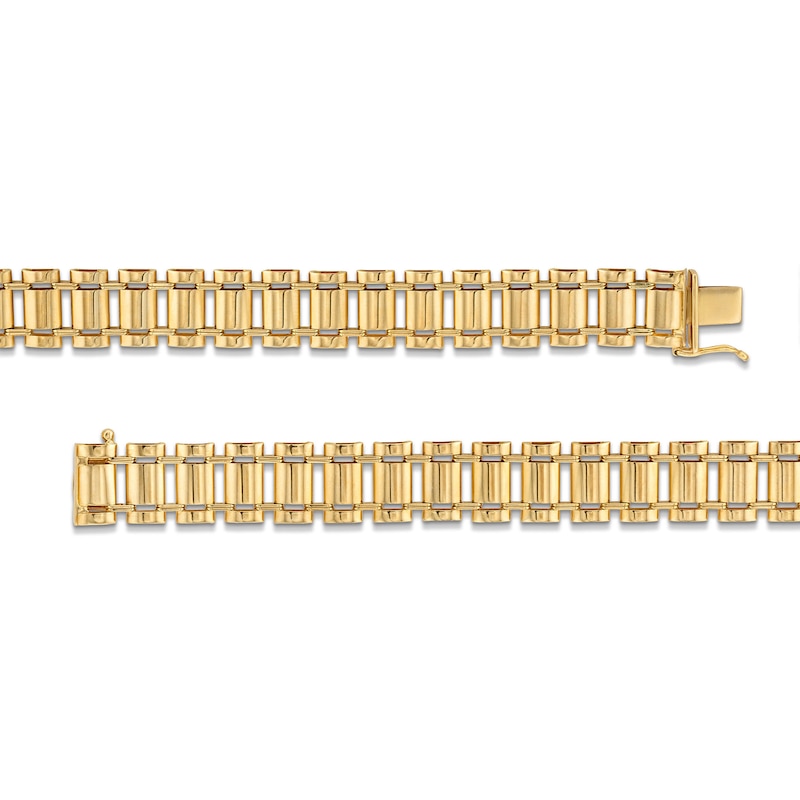 Men’s Hollow Railroad Link Bracelet in 10K Gold - 9”