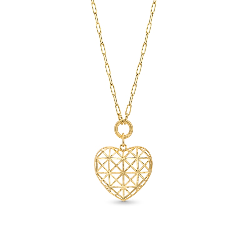 Main Image 1 of Textured Heart Necklace in 10K Gold - 18”