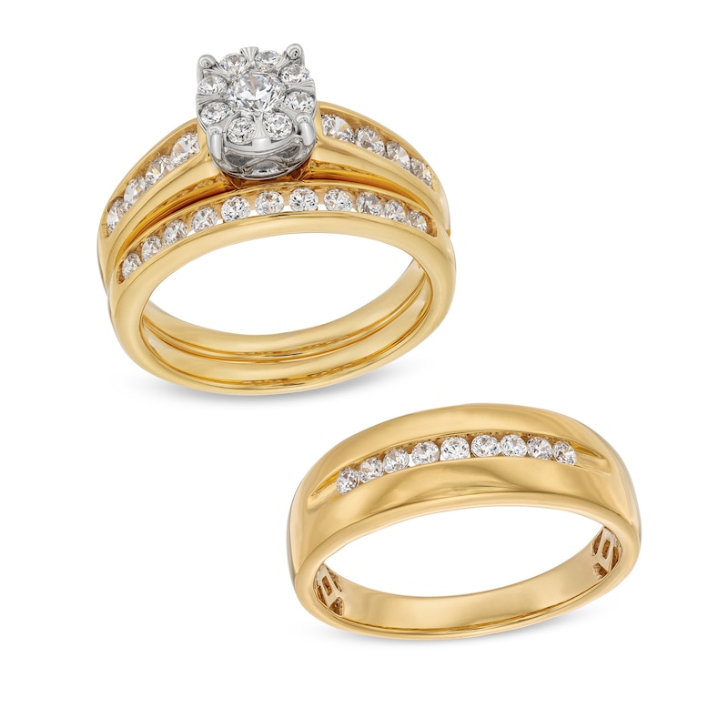 Main Image 1 of 1-1/4 CT. T.W. Multi-Diamond Wedding Ensemble in 10K Gold