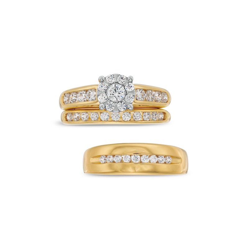 Main Image 4 of 1-1/4 CT. T.W. Multi-Diamond Wedding Ensemble in 10K Gold