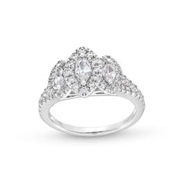 1 CT. T.W. Marquise-Cut Diamond Frame Past Present Future® Engagement Ring in 14K White Gold