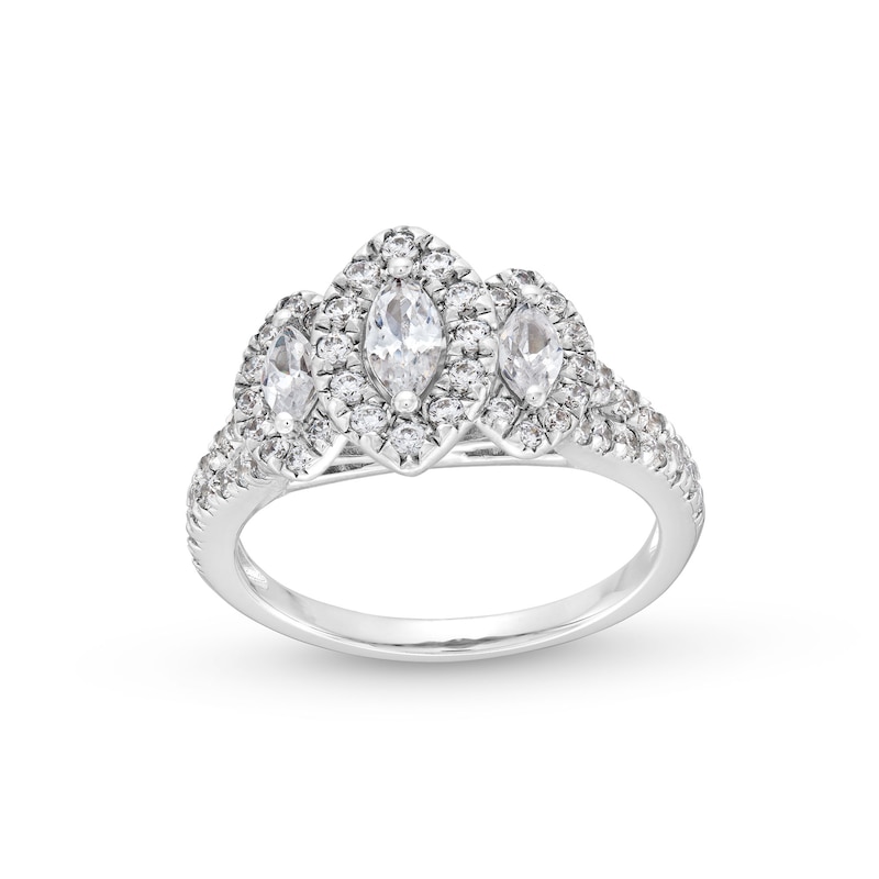 1 CT. T.W. Marquise-Cut Diamond Frame Past Present Future® Engagement Ring in 14K White Gold