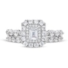 Thumbnail Image 4 of 1-1/2 CT. T.W. Emerald-Cut Certified Diamond Double Frame Alternating Shank Bridal Set in 14K White Gold (I/SI2)