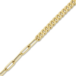 Semi-Solid 4.5mm Curb and Paper Clip Chain Bracelet in 14K Gold - 7.5”