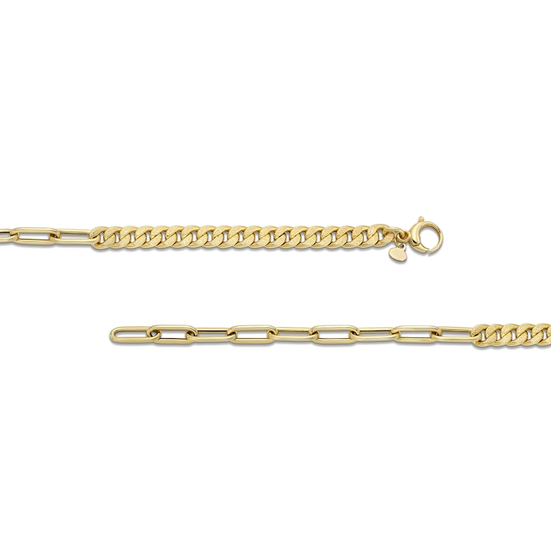 Main Image 4 of Semi-Solid 4.5mm Curb and Paper Clip Chain Bracelet in 14K Gold - 7.5”