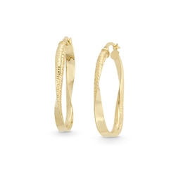 Hollow Diamond-Cut Wave Geometric Hoop Earrings in 14K Gold