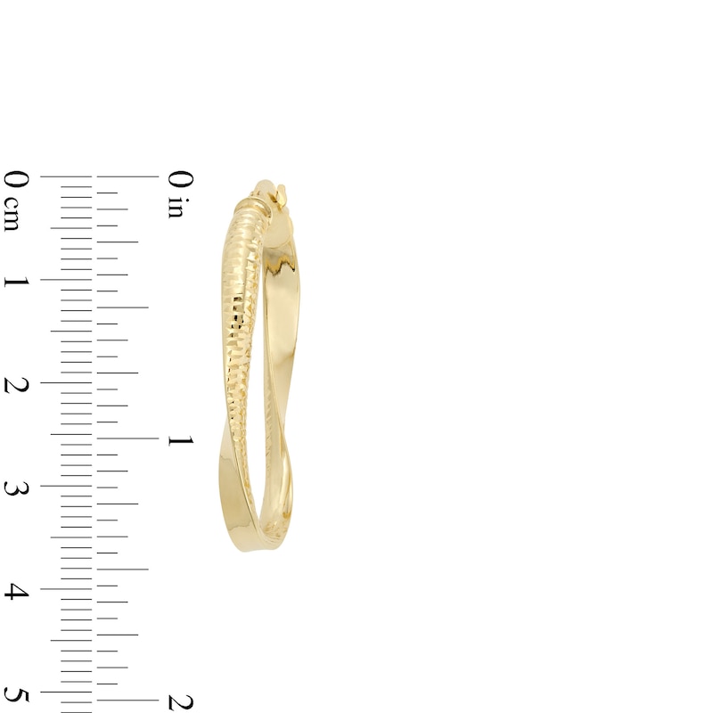 Main Image 3 of Hollow Diamond-Cut Wave Geometric Hoop Earrings in 14K Gold