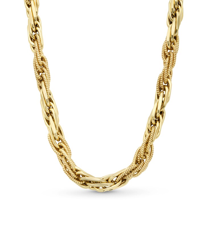 Main Image 1 of Semi-Solid 7.0mm Textured Chain Necklace in 14K Gold - 18”