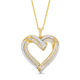 1/2 CT. T.W. Diamond Double Row Ribbon Heart Pendant in 10K Gold