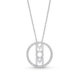 1/5 CT. T.W. Diamond &quot;MOM&quot; Circle Frame Pendant in Sterling Silver