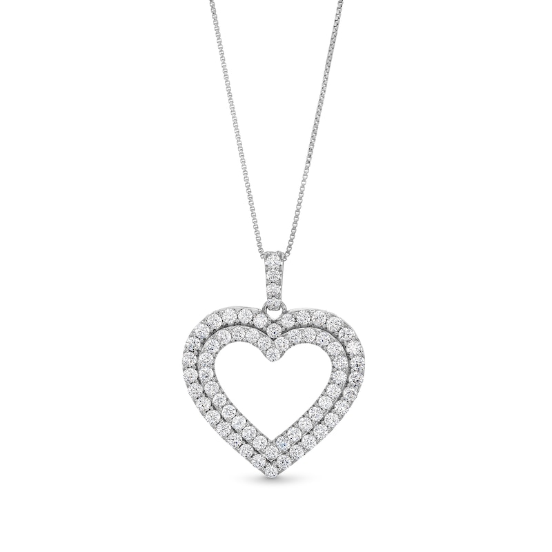 Main Image 1 of 2 CT. T.W. Certified Lab-Created Diamond Double Row Open Heart Pendant in 14K White Gold (F/SI2)