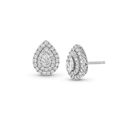 1 CT. T.W. Certified Pear-Shaped Lab-Created Diamond Double Frame Stud Earrings in 14K White Gold (F/SI2)