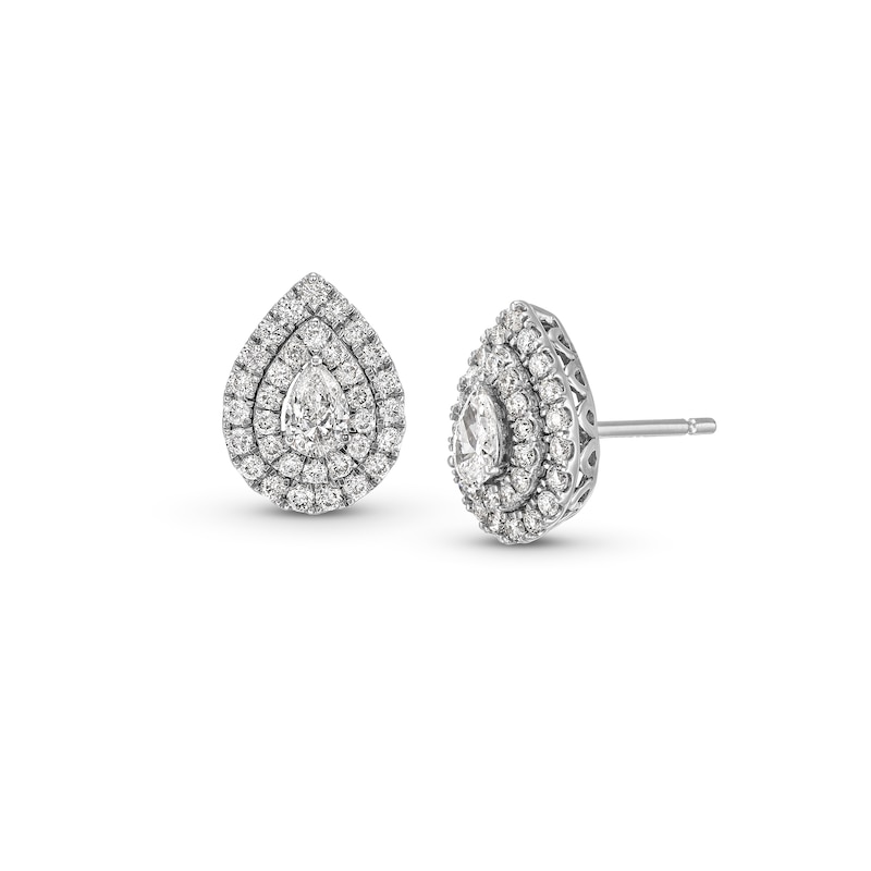 Main Image 1 of 1 CT. T.W. Certified Pear-Shaped Lab-Created Diamond Double Frame Stud Earrings in 14K White Gold (F/SI2)