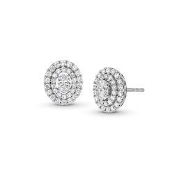 1 CT. T.W. Certified Oval Lab-Created Diamond Double Frame Stud Earrings in 14K White Gold (F/SI2)