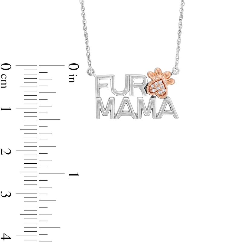 Diamond Accent "FUR MAMA" with Paw Print Necklace in Sterling Silver and 10K Rose Gold