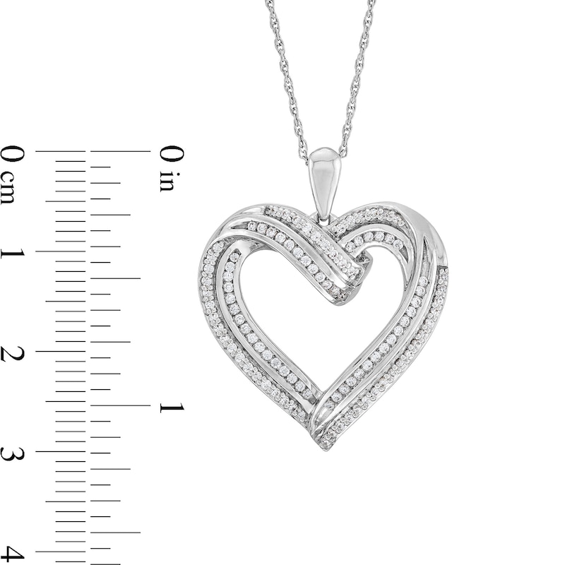 Main Image 3 of 1/2 CT. T.W. Diamond Double Row Ribbon Heart Pendant in Sterling Silver