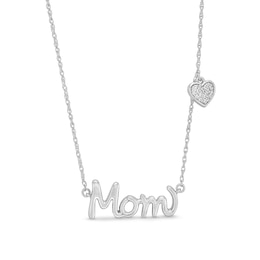 1/20 CT. T.W. Diamond &quot;Mom&quot; with Heart Charm Necklace in Sterling Silver