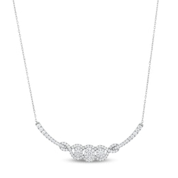 1-1/2 CT. T.W. Certified Lab-Created Diamond Three Stone Twist Frame Necklace in 14K White Gold (F/SI2)