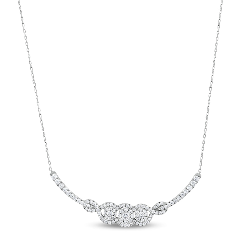 Main Image 1 of 1-1/2 CT. T.W. Certified Lab-Created Diamond Three Stone Twist Frame Necklace in 14K White Gold (F/SI2)