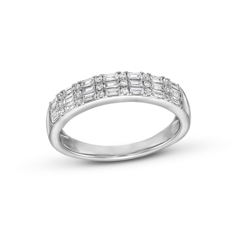 3/8 CT. T.W. Certified Baguette and Round Lab-Created Diamond Alternating Trios Band in 14K White Gold (F/SI2)