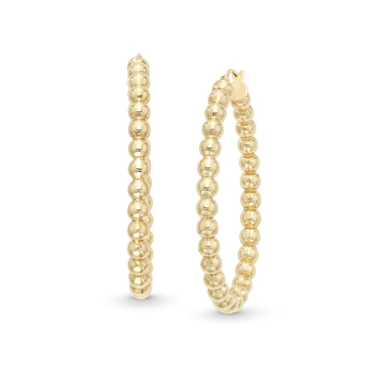 Main Image 1 of Hollow Beaded 33.0mm Hoop Earrings in 14K Gold