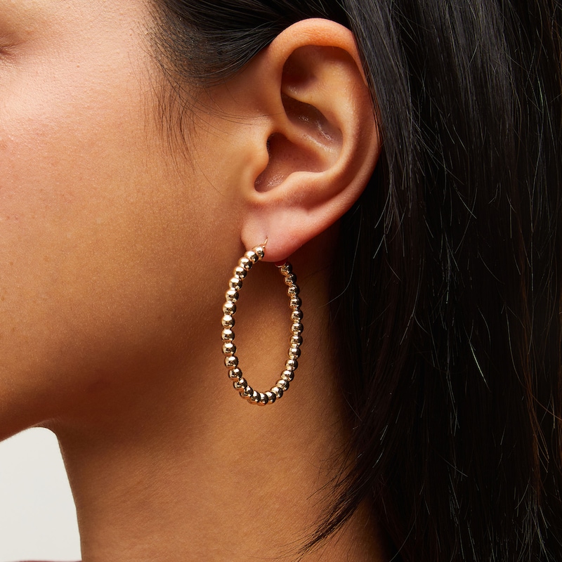 Main Image 2 of Hollow Beaded 33.0mm Hoop Earrings in 14K Gold