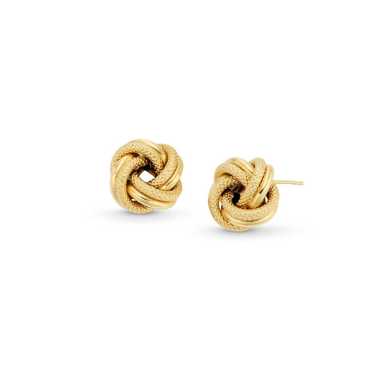 Main Image 1 of Hollow Textured Love Knot Stud Earrings in 14K Gold