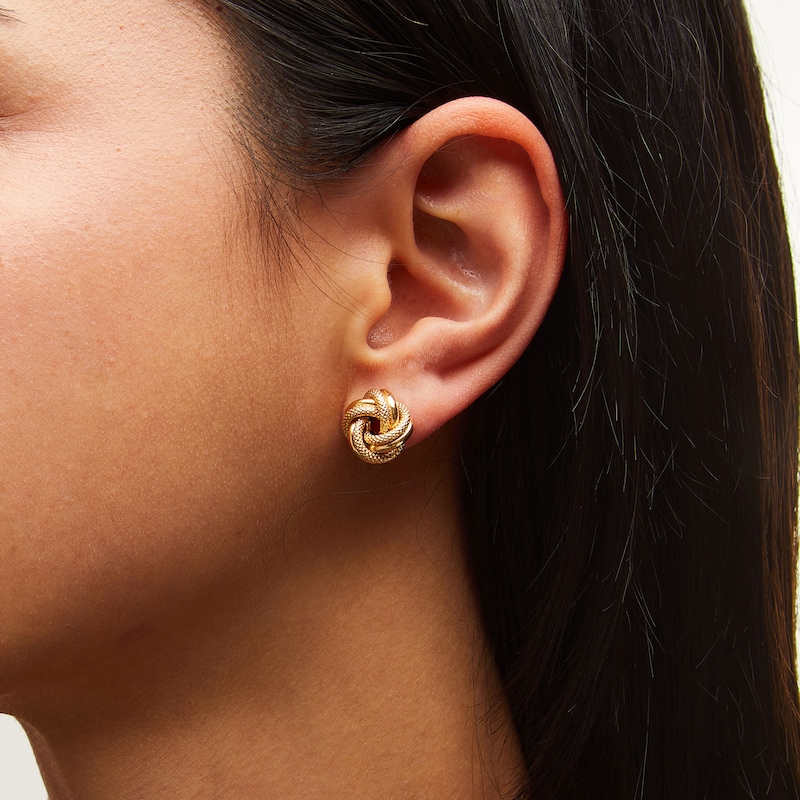 Main Image 2 of Hollow Textured Love Knot Stud Earrings in 14K Gold