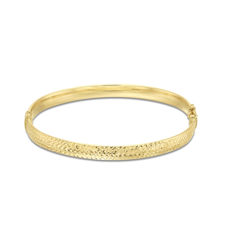 Main Image 1 of Hollow Diamond-Cut Bangle Bracelet in 14K Gold