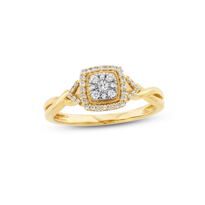 Main Image 1 of 1/4 CT. T.W. Multi-Diamond Cushion Frame Collar Twist Shank Promise Ring in 10K Gold