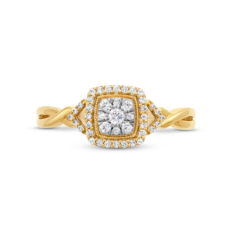 Main Image 4 of 1/4 CT. T.W. Multi-Diamond Cushion Frame Collar Twist Shank Promise Ring in 10K Gold