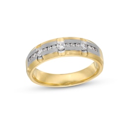 3/8 CT. T.W. Diamond Chhanel-Set Alternating Anniversary Band in 10K Two-Tone Gold