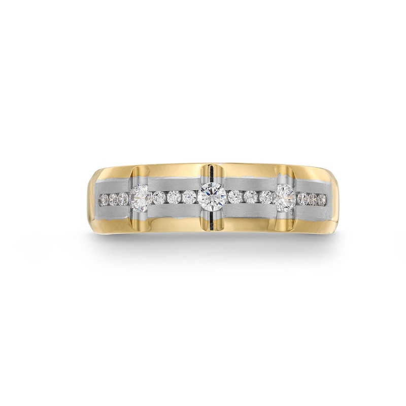 3/8 CT. T.W. Diamond Chhanel-Set Alternating Anniversary Band in 10K Two-Tone Gold