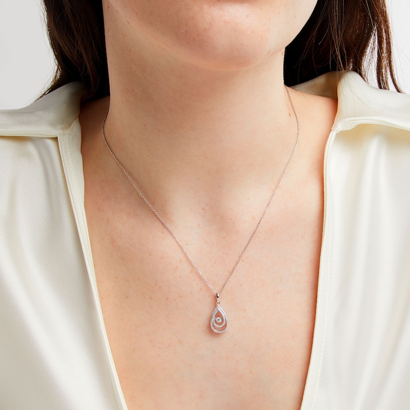 Main Image 2 of 1/4 CT. T.W. Diamond Double Teardrop Frame Pendant in Sterling Silver