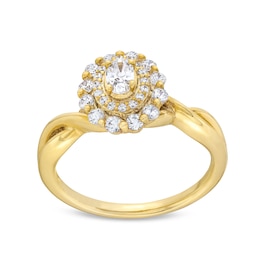 1/2 CT. T.W. Oval Diamond Double Frame Twist Shank Engagement Ring in 14K Gold
