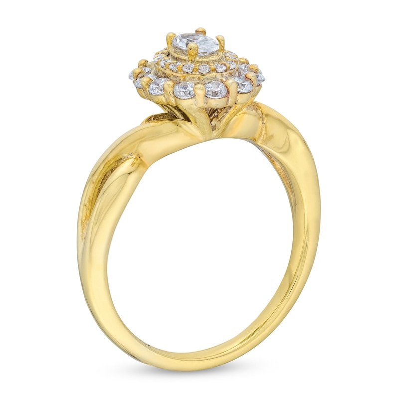 Main Image 3 of 1/2 CT. T.W. Oval Diamond Double Frame Twist Shank Engagement Ring in 14K Gold