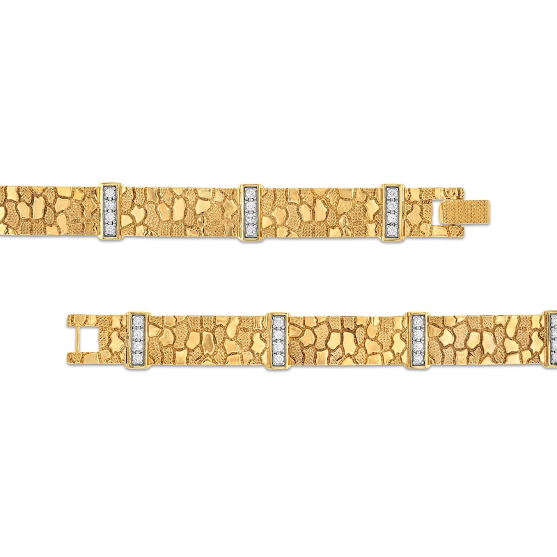 Main Image 2 of 3/4 CT. T.W. Diamond Nugget Link Alternating Bracelet in 10K Gold - 8.5&quot;