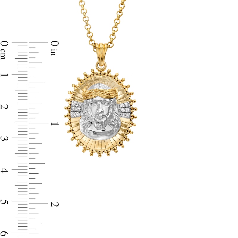 1/8 CT. T.W. Diamond Jesus Sunburst Oval Medallion Pendant in 10K Two-Tone Gold - 20"