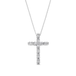 1/2 CT. T.W. Baguette and Round Diamond Alternating Duos Cross Pendant in 10K White Gold